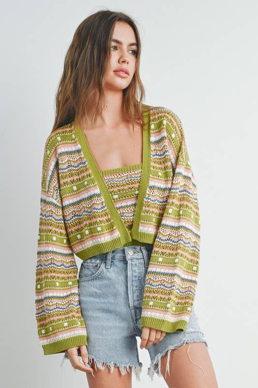 Striped and Geo Pattern Cardigan