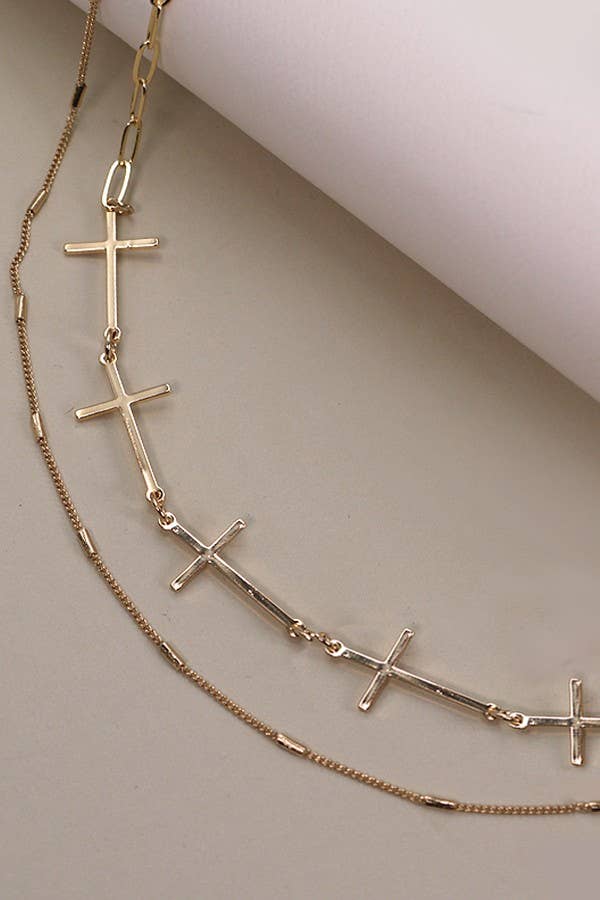 CROSS LINK DOUBLE LAYER NECKLACE: GOLD