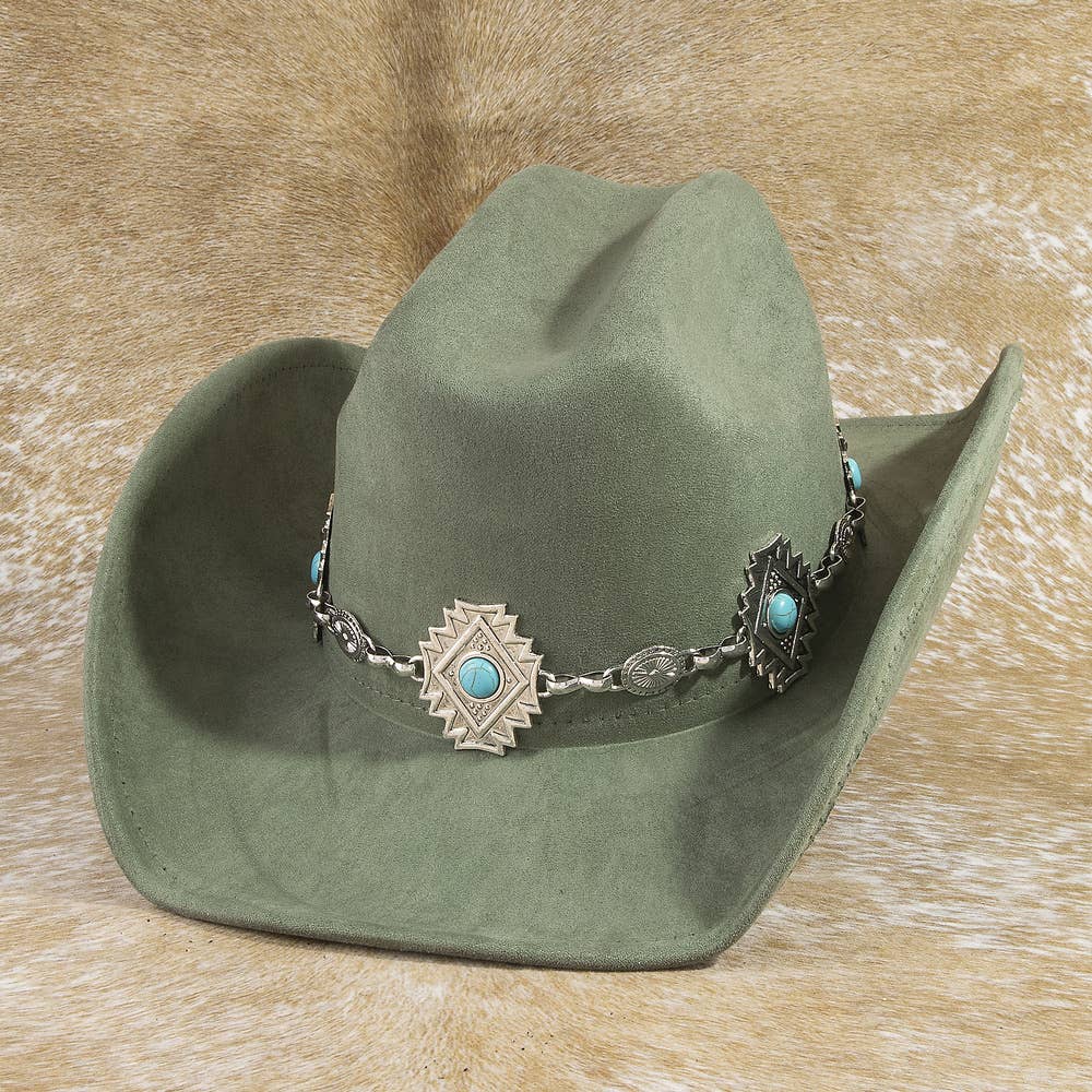 Western Cowboy Hat With Aztec Concho Chain Band