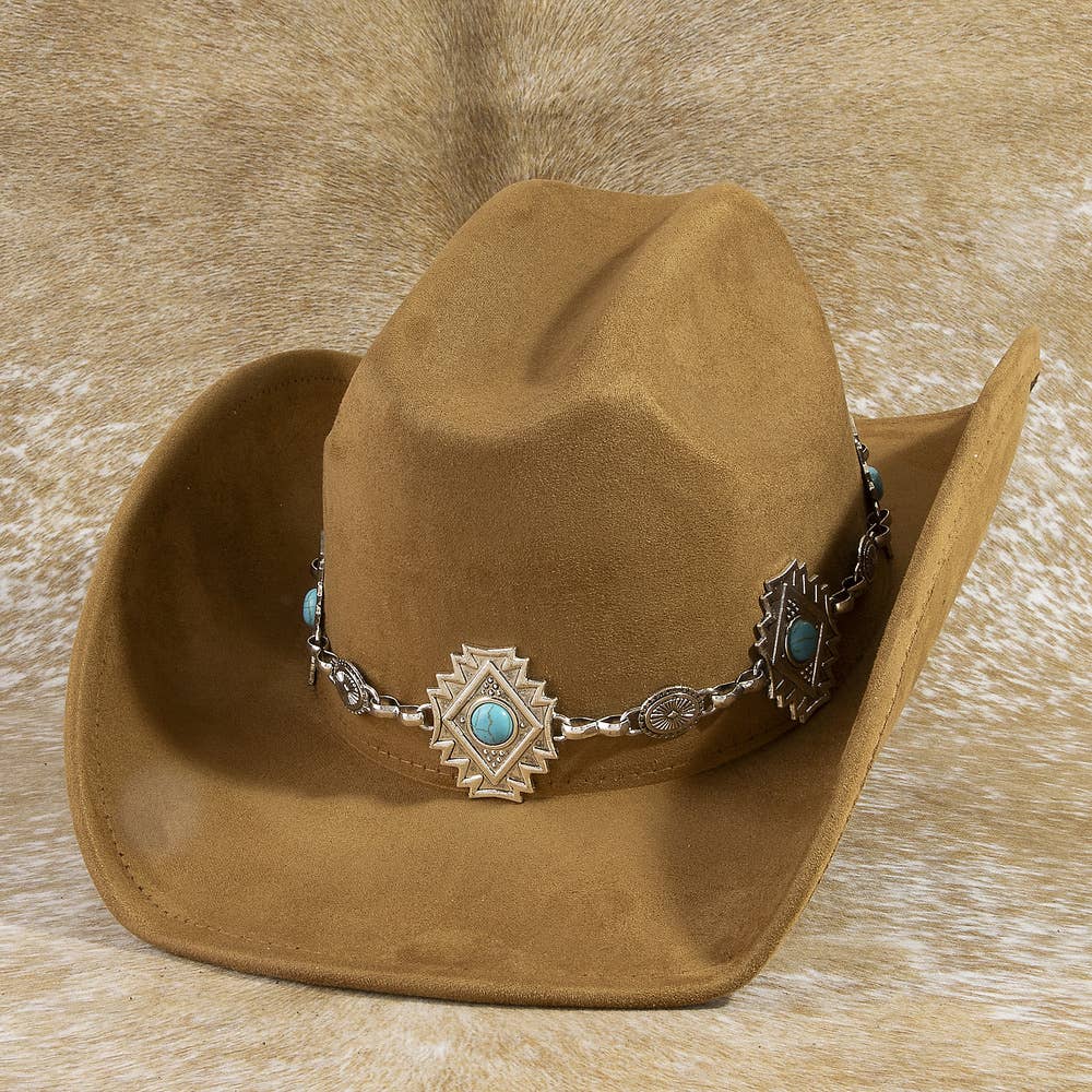 Western Cowboy Hat With Aztec Concho Chain Band