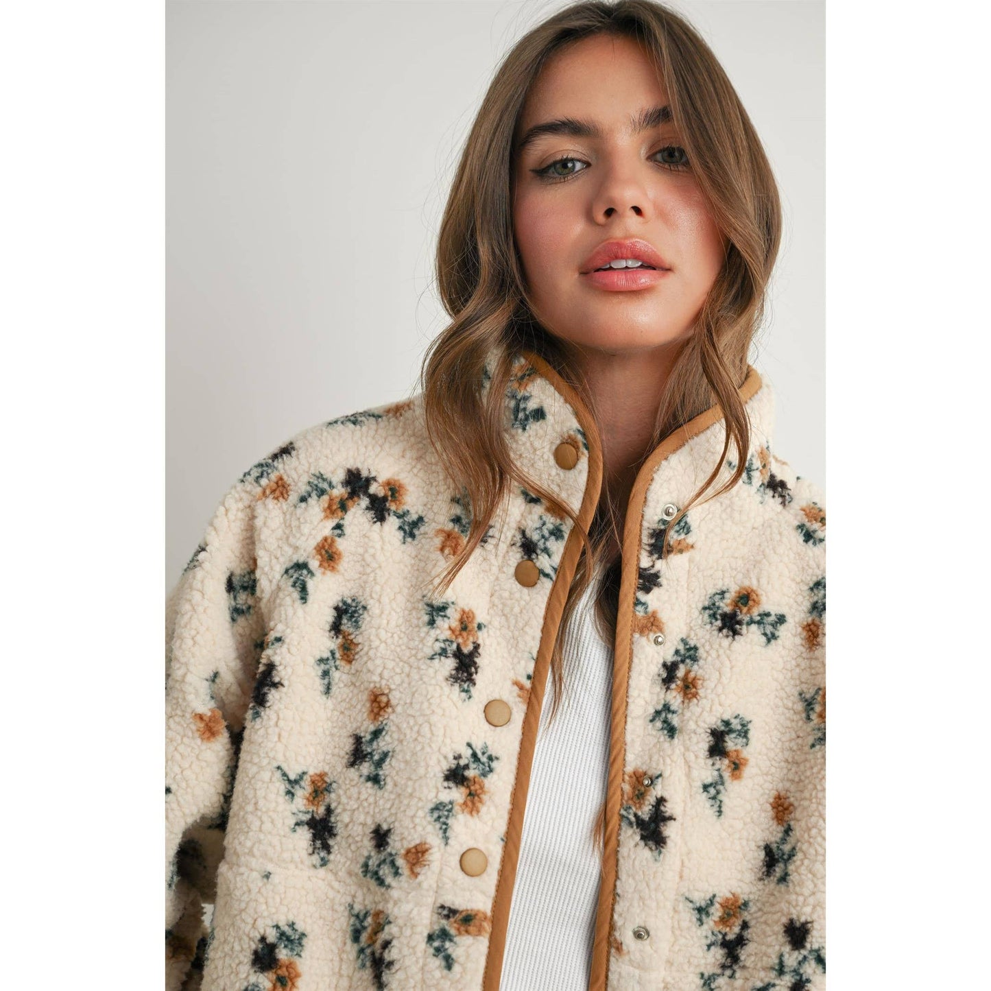 Floral Print Fluffy Fleece Jacket