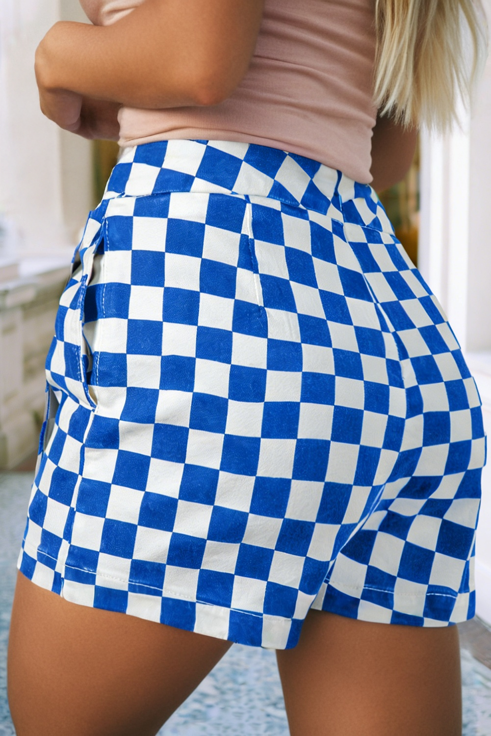 Checkered Print Overlap Mini Skort
