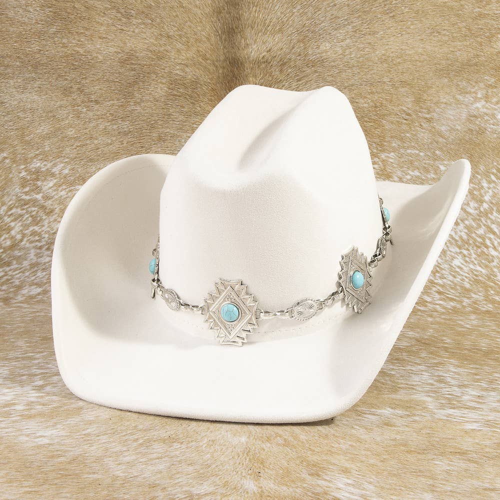 Western Cowboy Hat With Aztec Concho Chain Band