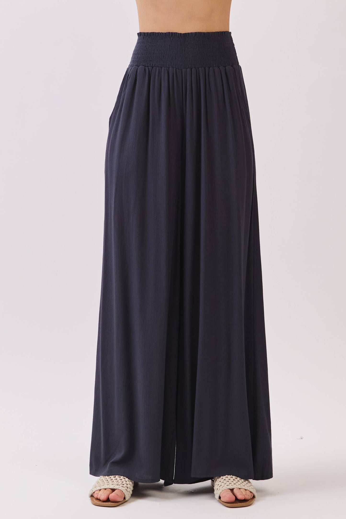 Wide Smock Waist Wide Leg Pants