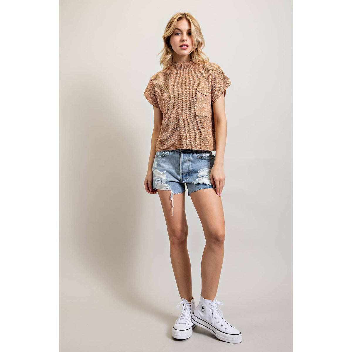 DROP SHOULDER RIB-KNIT SWEATER TOP