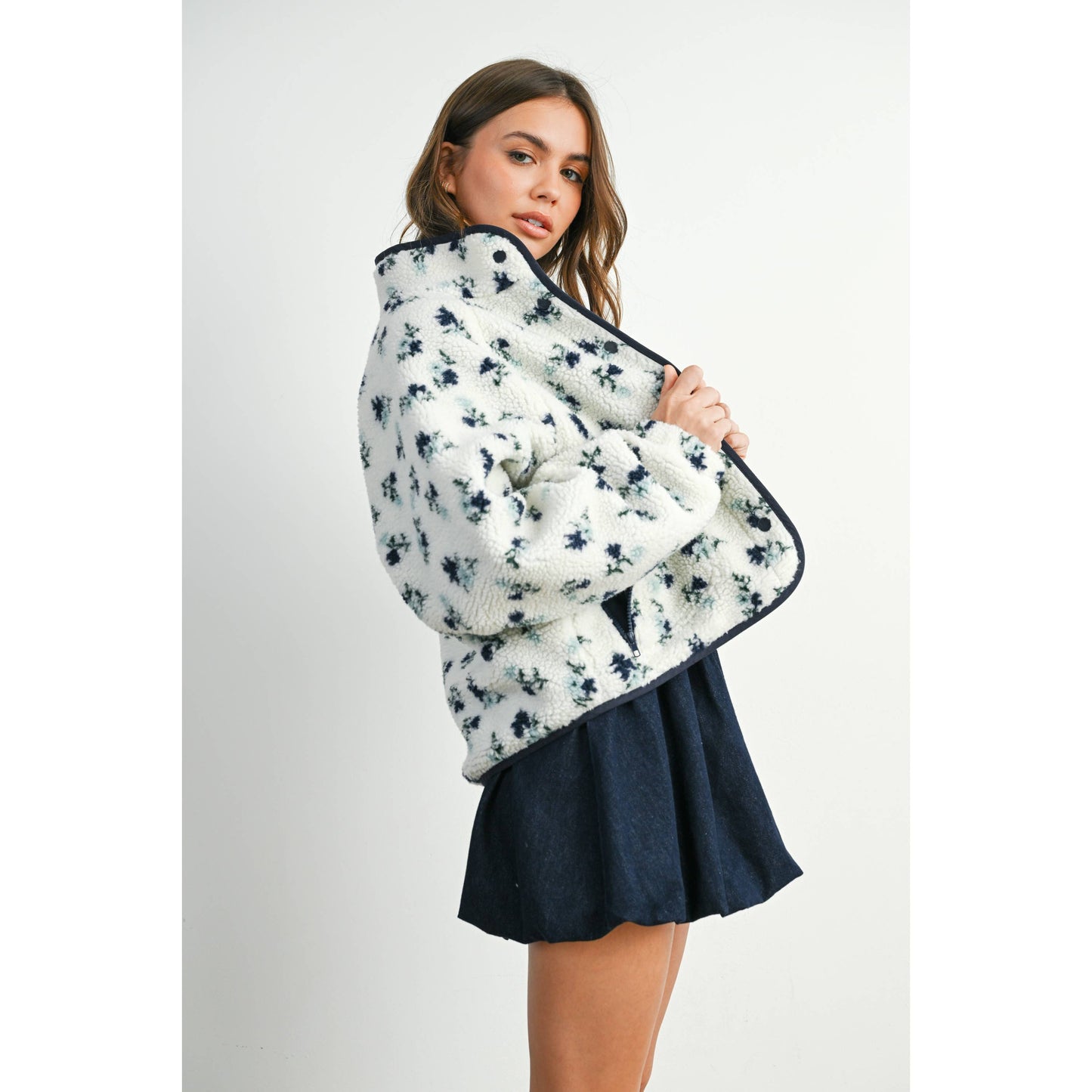 Floral Print Fluffy Fleece Jacket