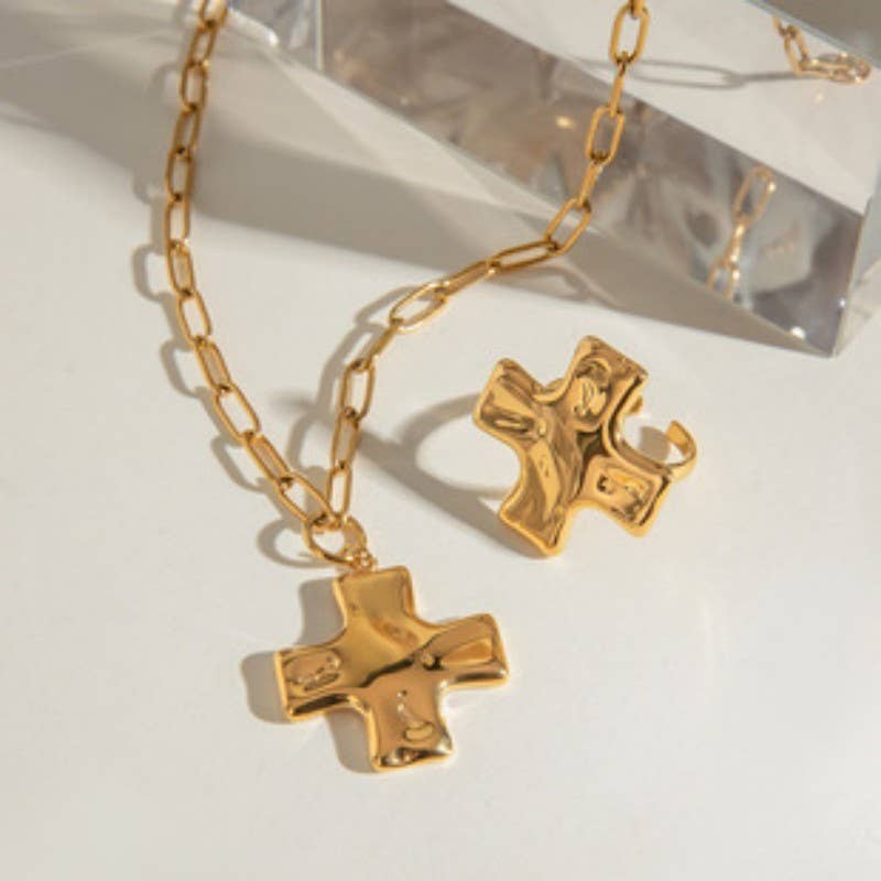 18K STAINLESS STEEL TARNISH FREE CROSS RING