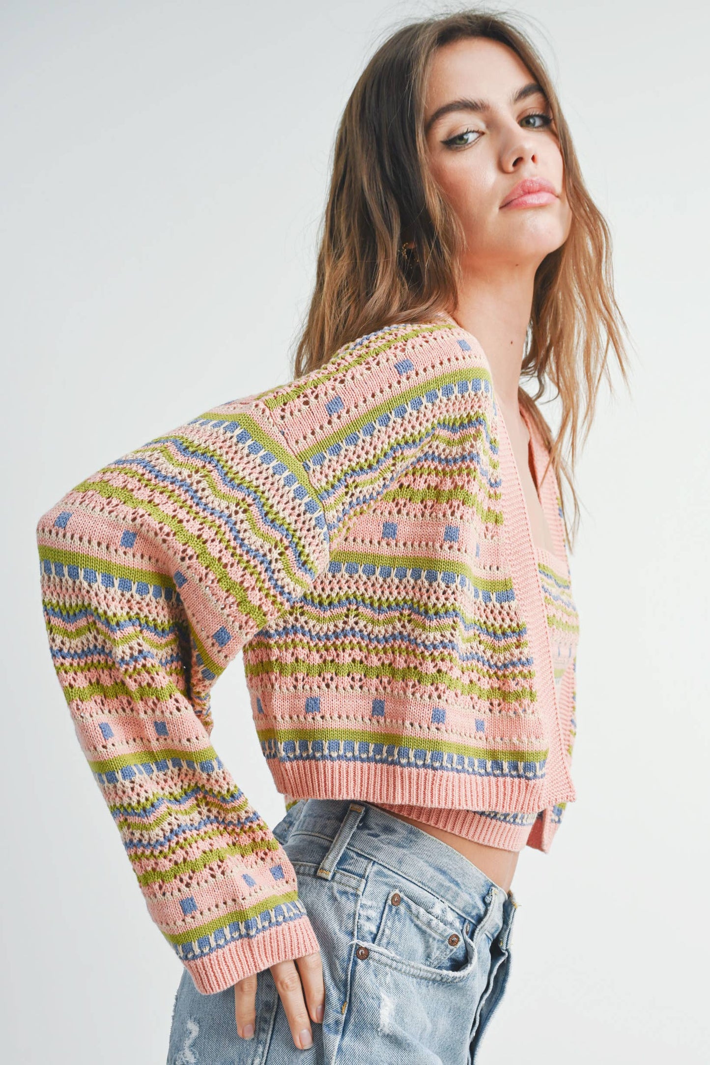 Striped and Geo Pattern Cardigan
