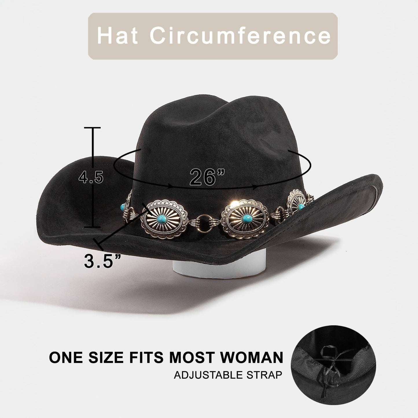 Turquoise Stud Concho Belt Western Cowboy Hat: BR