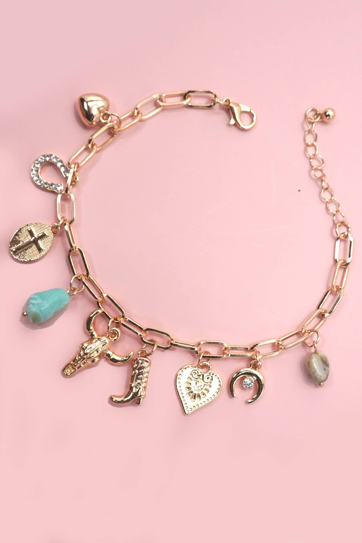 WESTERN BOOT BULLHEAD CHARM BRACELET