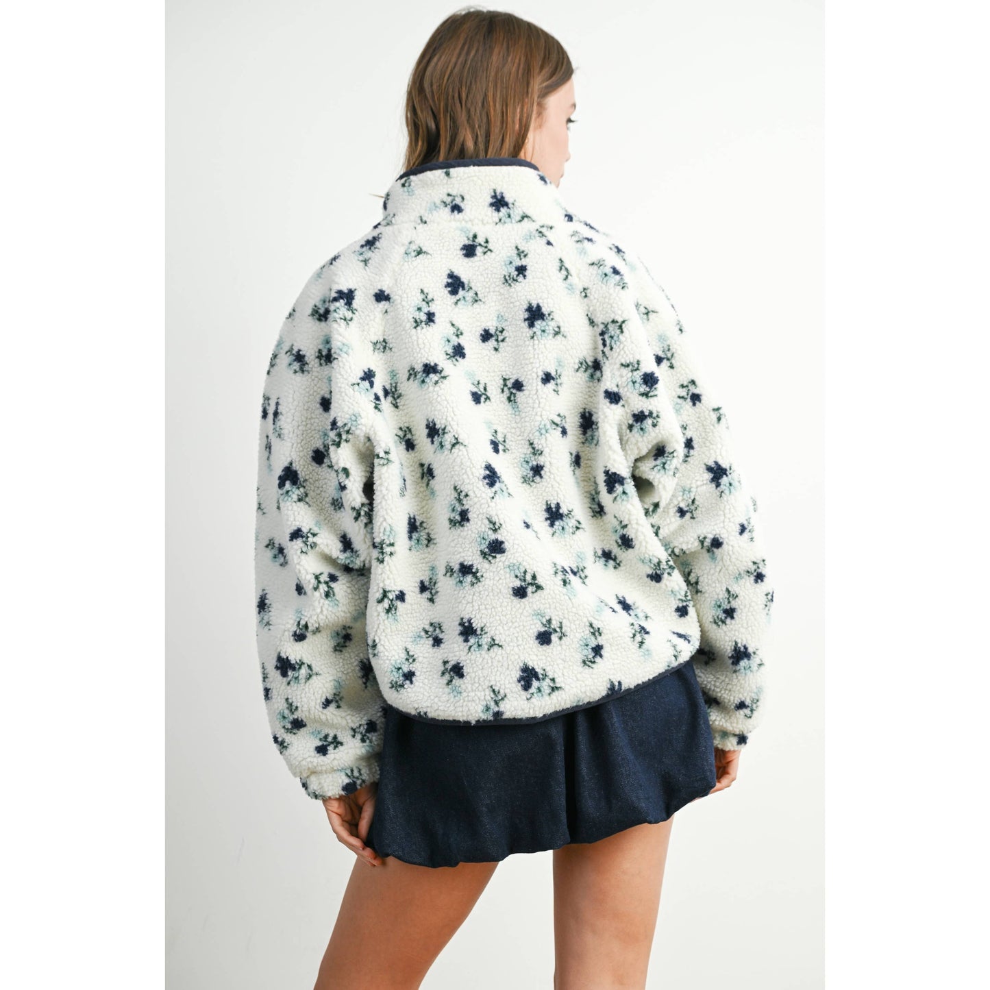 Floral Print Fluffy Fleece Jacket