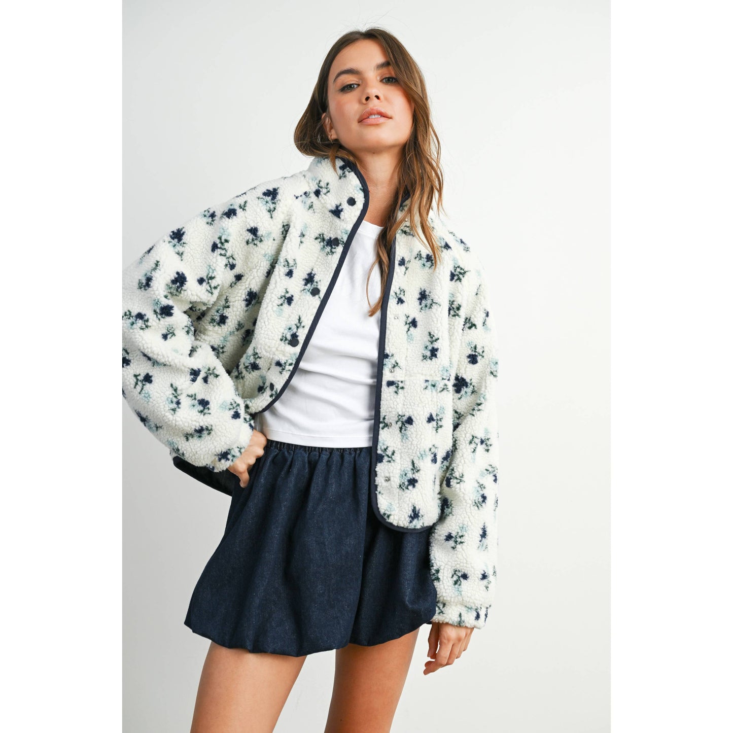 Floral Print Fluffy Fleece Jacket