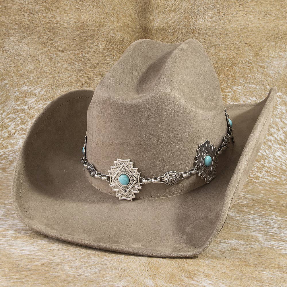 Western Cowboy Hat With Aztec Concho Chain Band