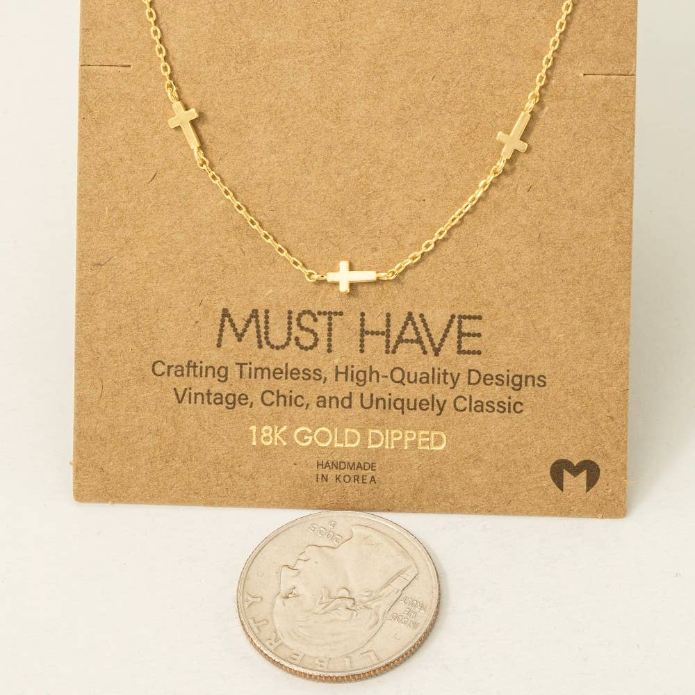 Metallic Dainty Cross Station Necklace