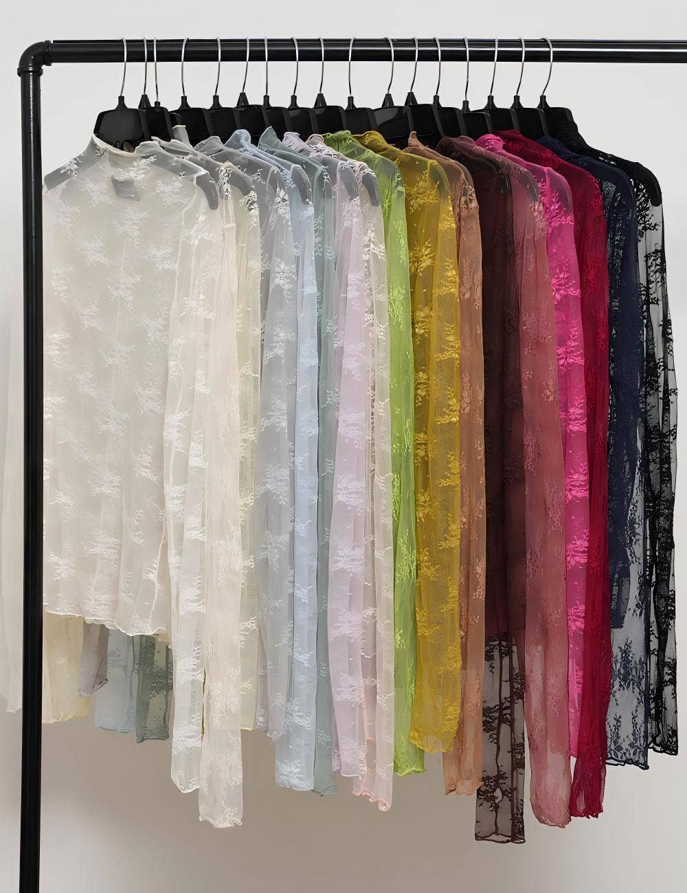 Lux Layering Floral Lace See Through Mesh Top Blouse: White