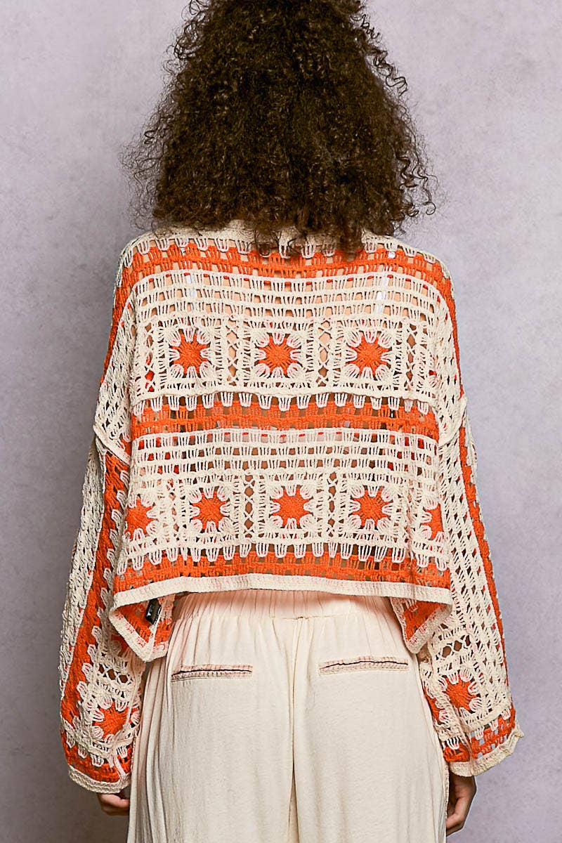 Long Sleeves Crochet Top- OS