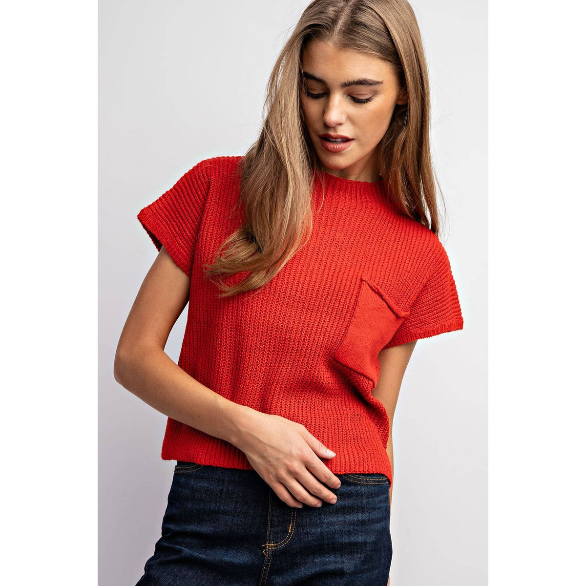 DROP SHOULDER RIB-KNIT SWEATER TOP