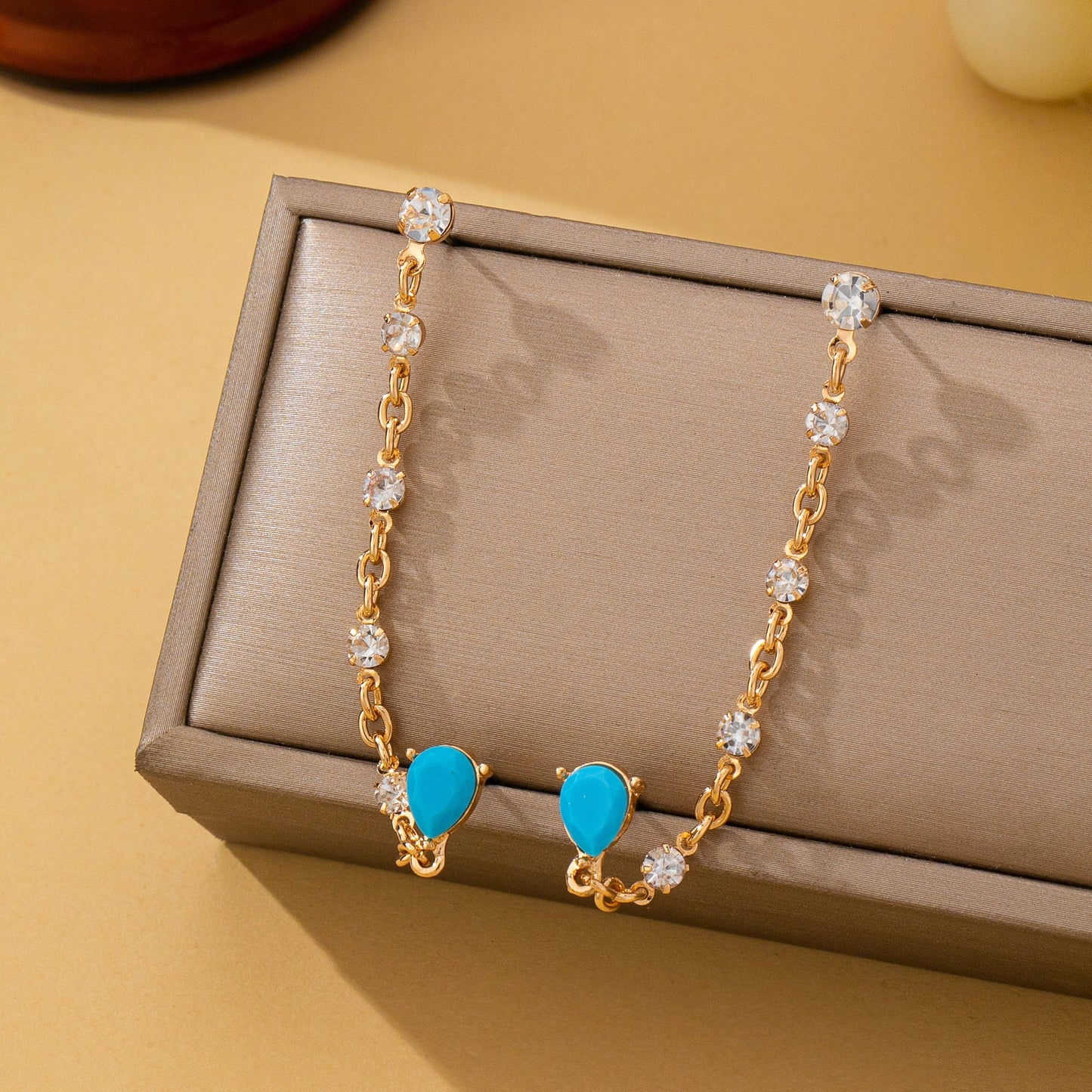 Turquoise Crystal Chain Loop Earrings