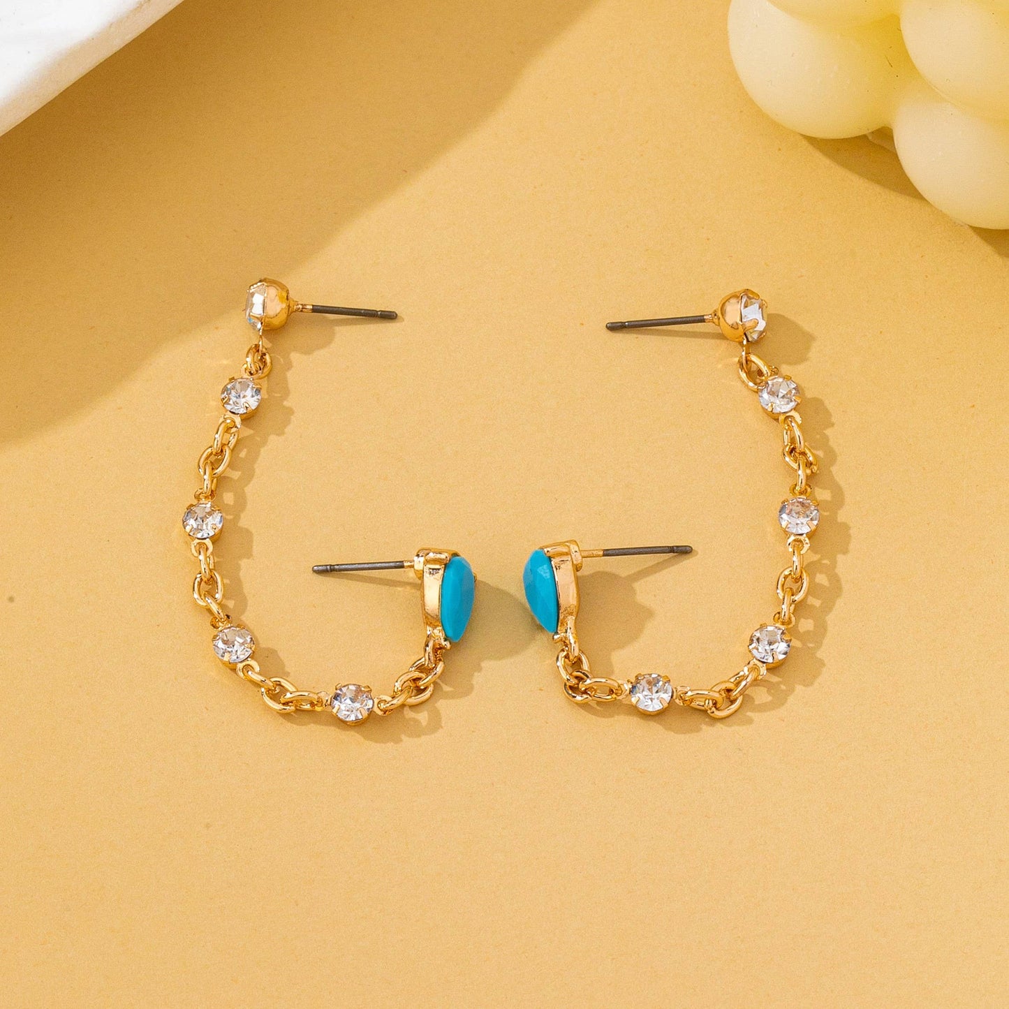 Turquoise Crystal Chain Loop Earrings