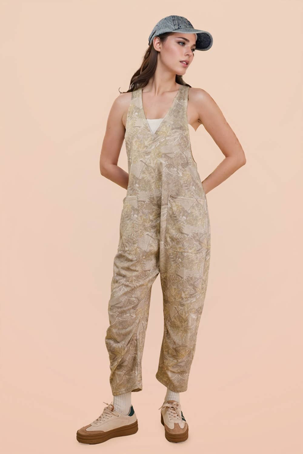 Casual Loose Fit Camo Knit Baggy Jumpsuit