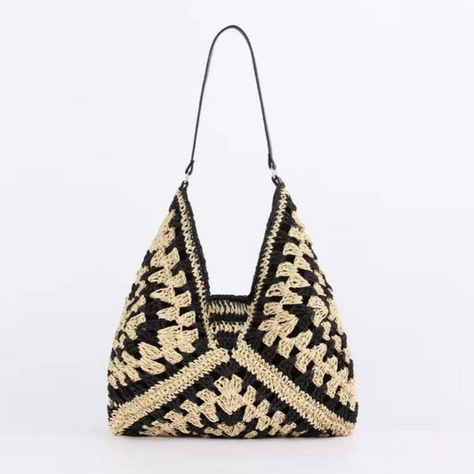 Crochet Open-Weave Boho Handbag | Black Mix