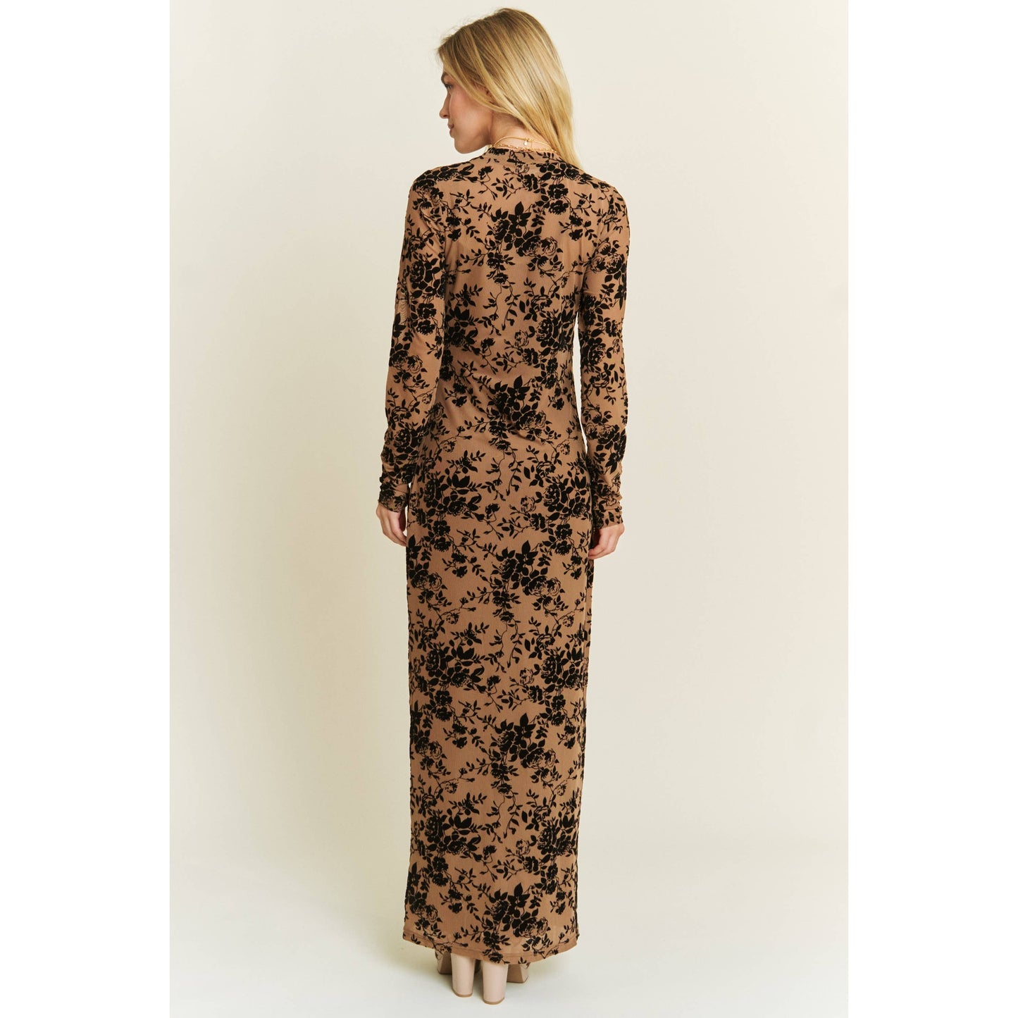 Velvet Floral Maxi Dress: Mocha Multi