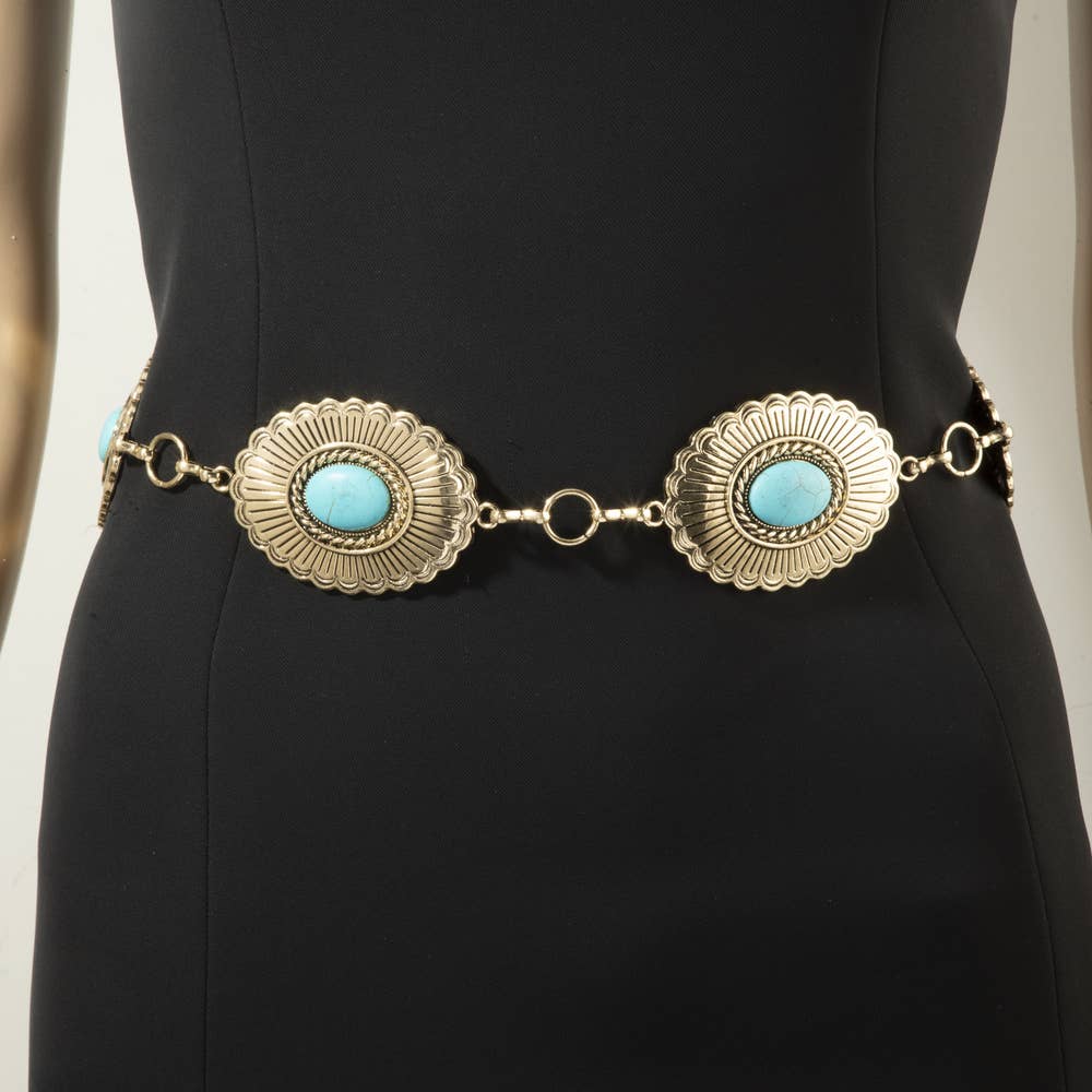 Sunburst Turquoise Concho Wide Chain Belt