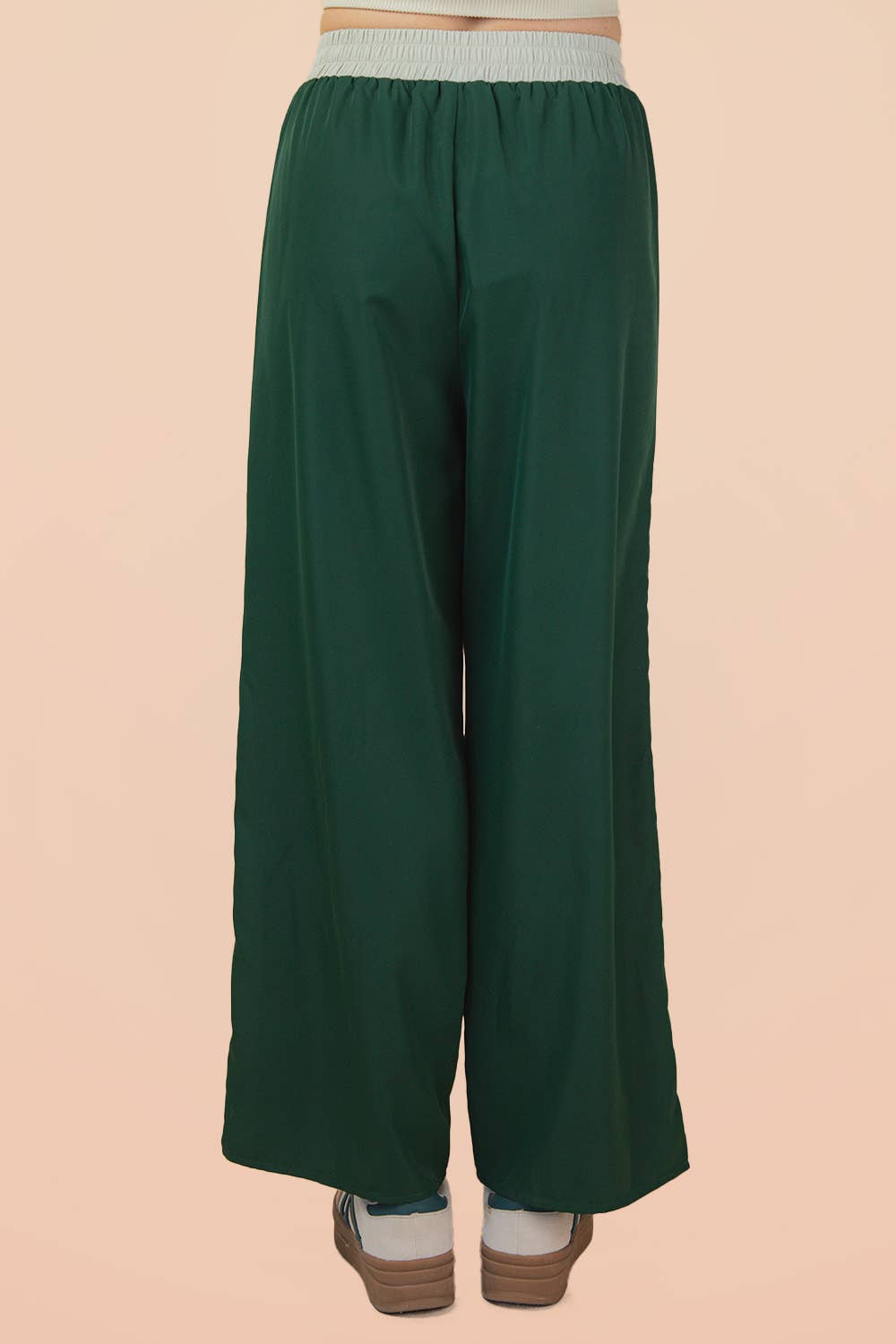 Wide Leg Track Pants W/ Piping Detail: Olive