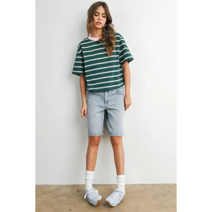 Striped Boxy Cropped T-Shirt