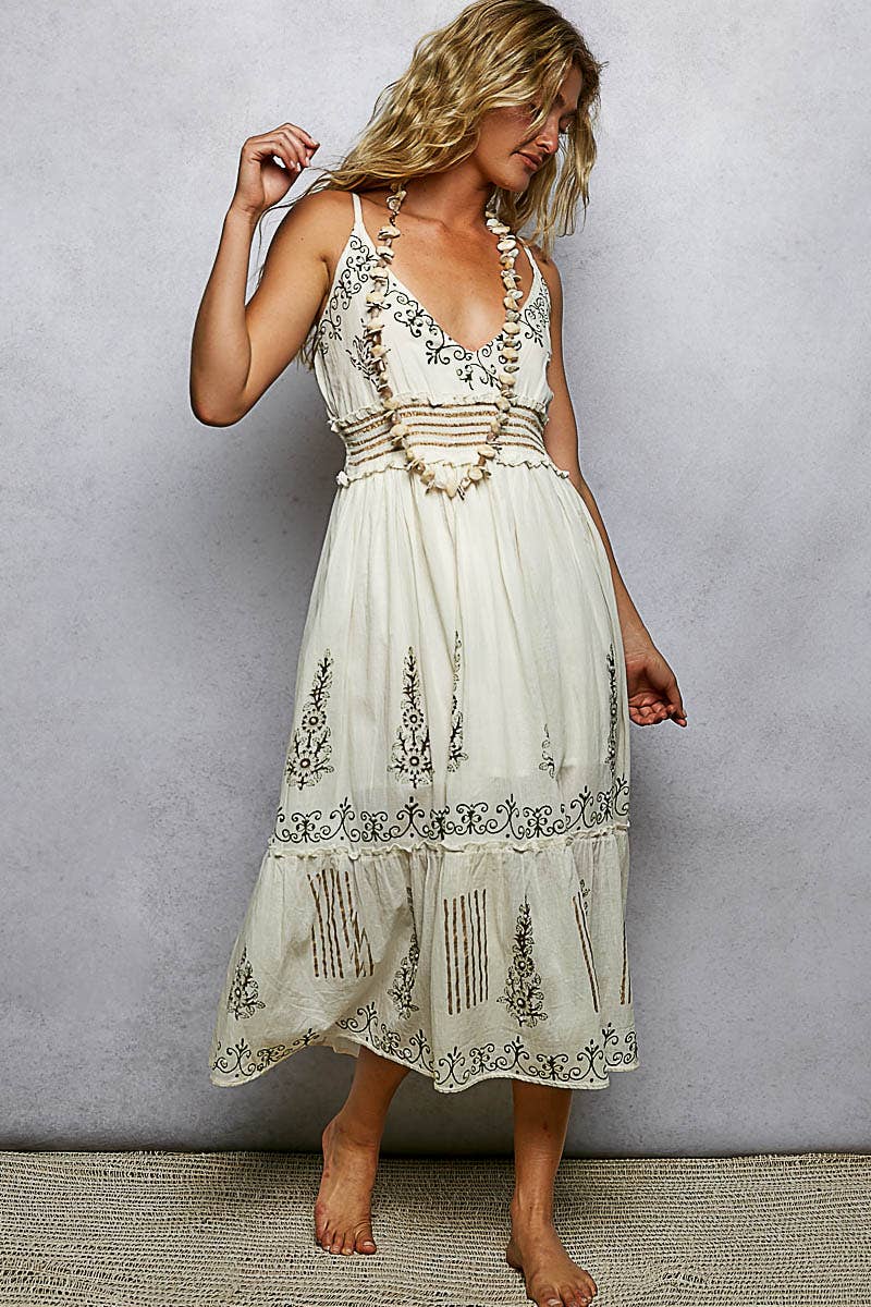Smocked Band Ruffle Woven Dress