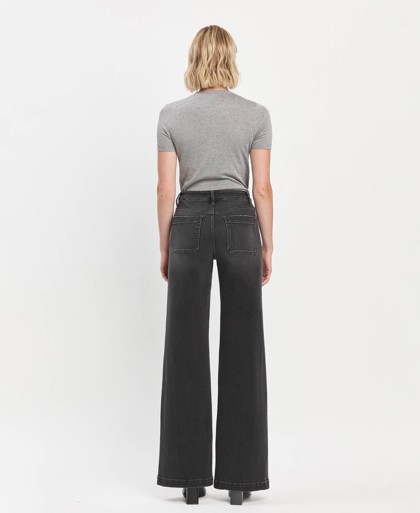 High Rise Patch Pocket Black Wide Range Trouser Jeans