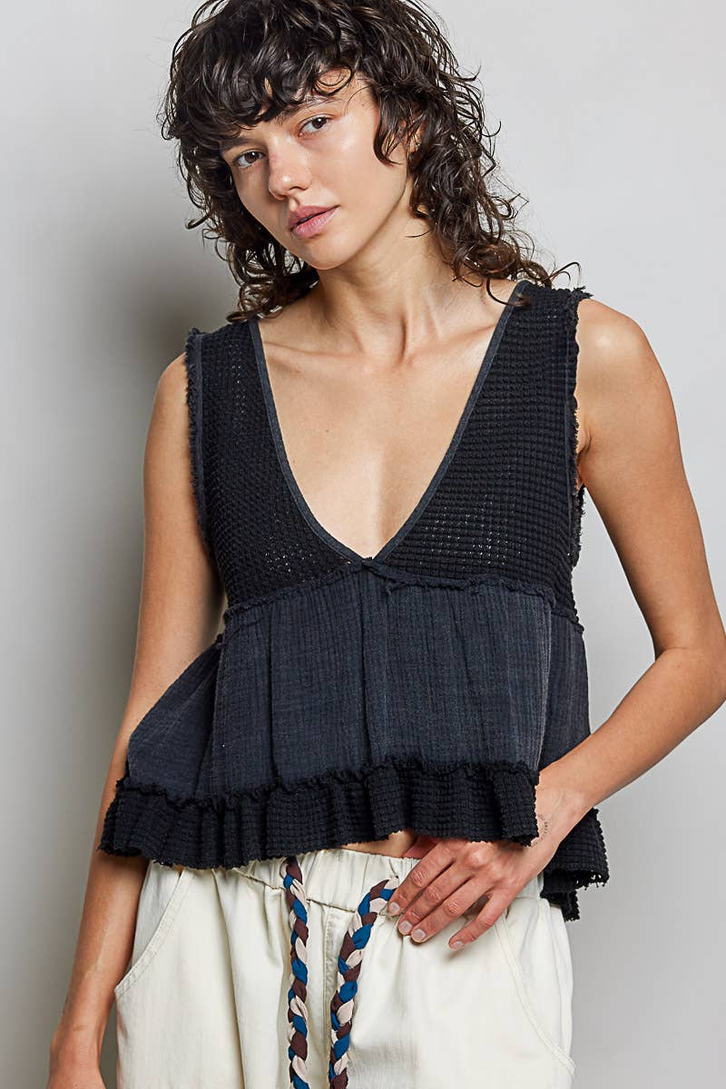 Sleeveless Cropped Babydoll Top