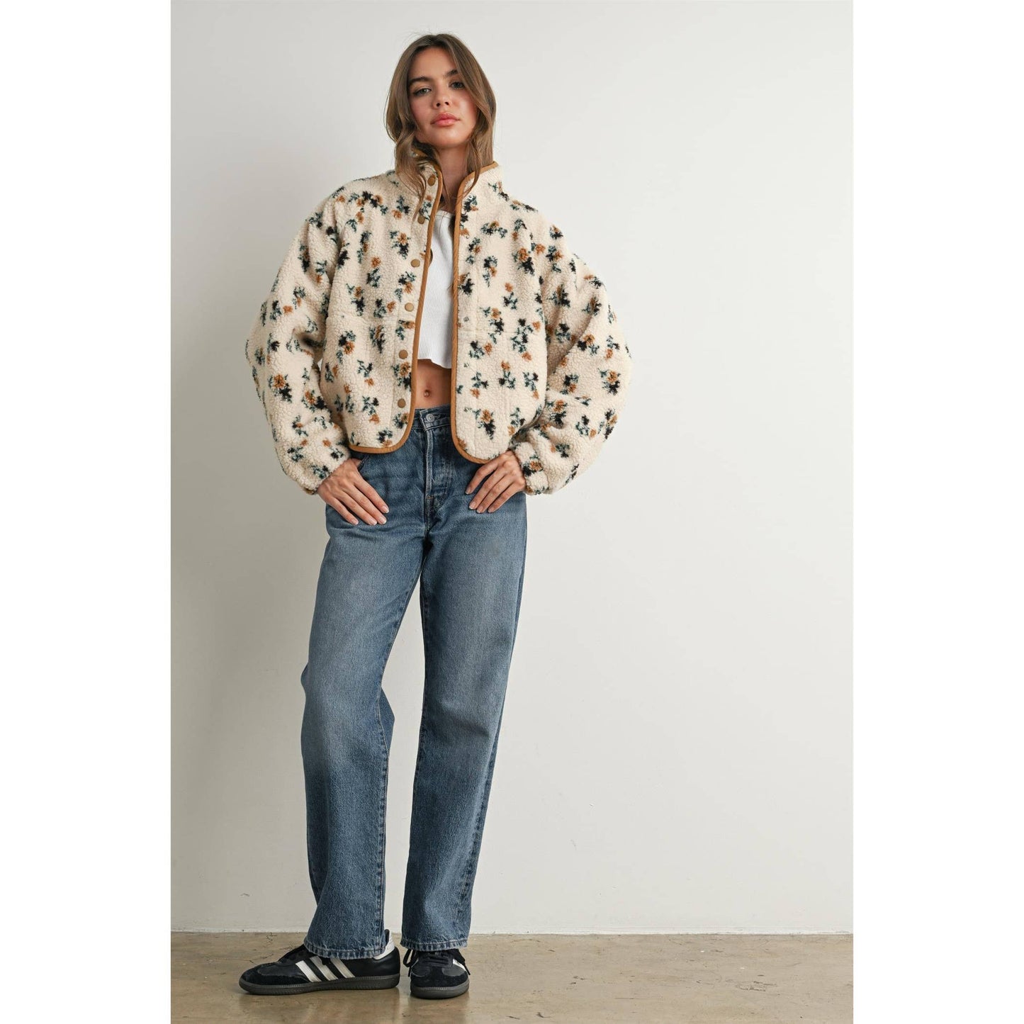 Floral Print Fluffy Fleece Jacket