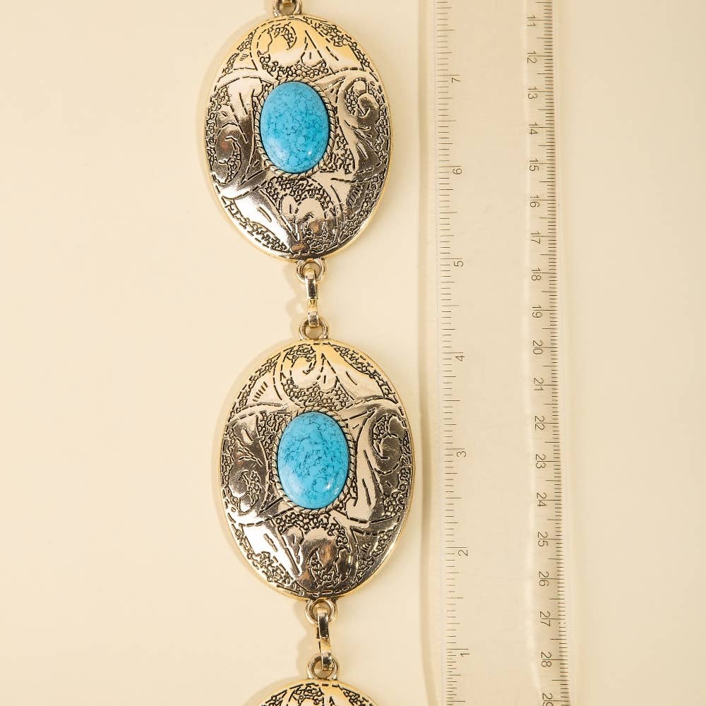 Oval Stone Western Concho Chain Belt