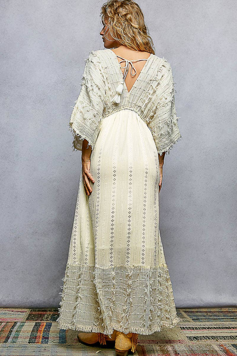 V-Neck Linen Maxi Dress: Beige