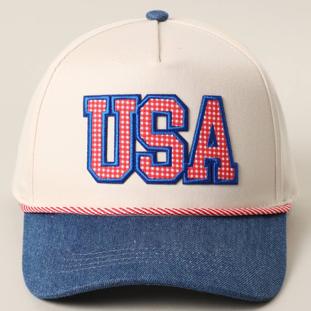 USA Gingham Denim Brim Trucker Hat