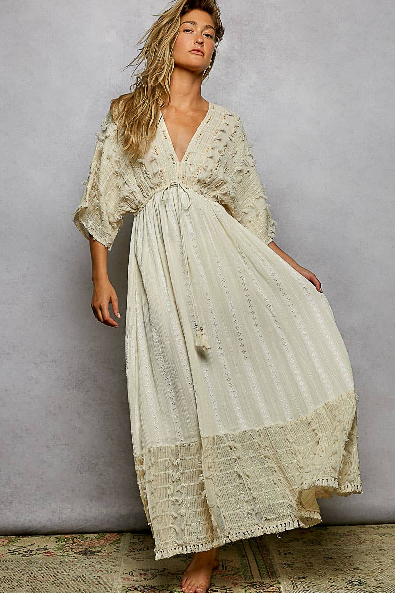 V-Neck Linen Maxi Dress: Beige