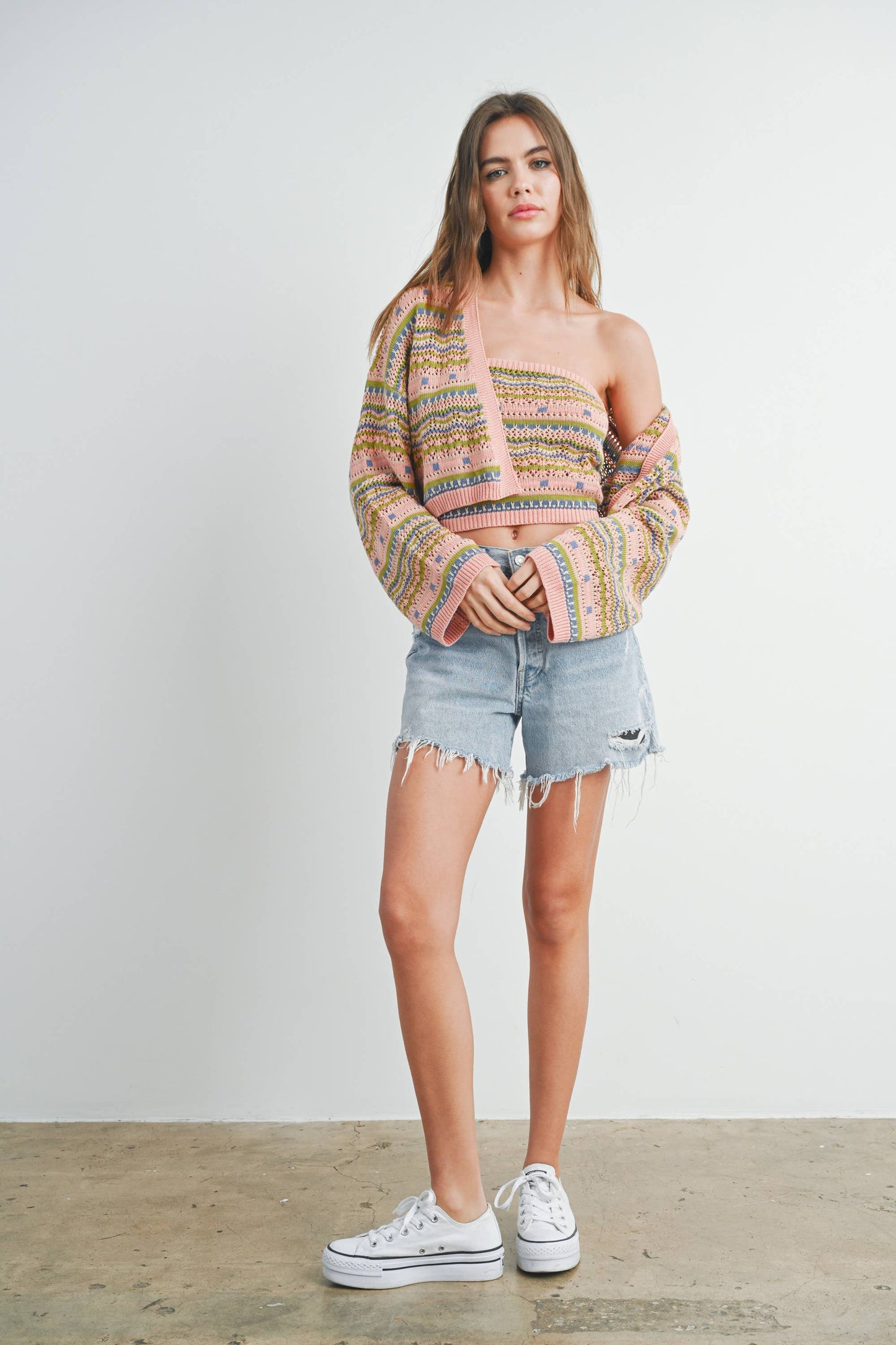 Striped and Geo Pattern Cardigan