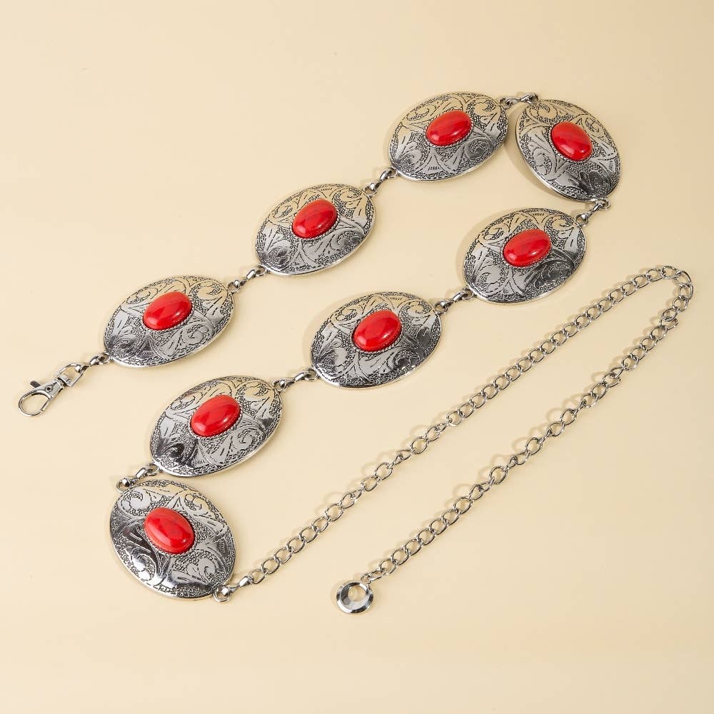 Oval Stone Western Concho Chain Belt