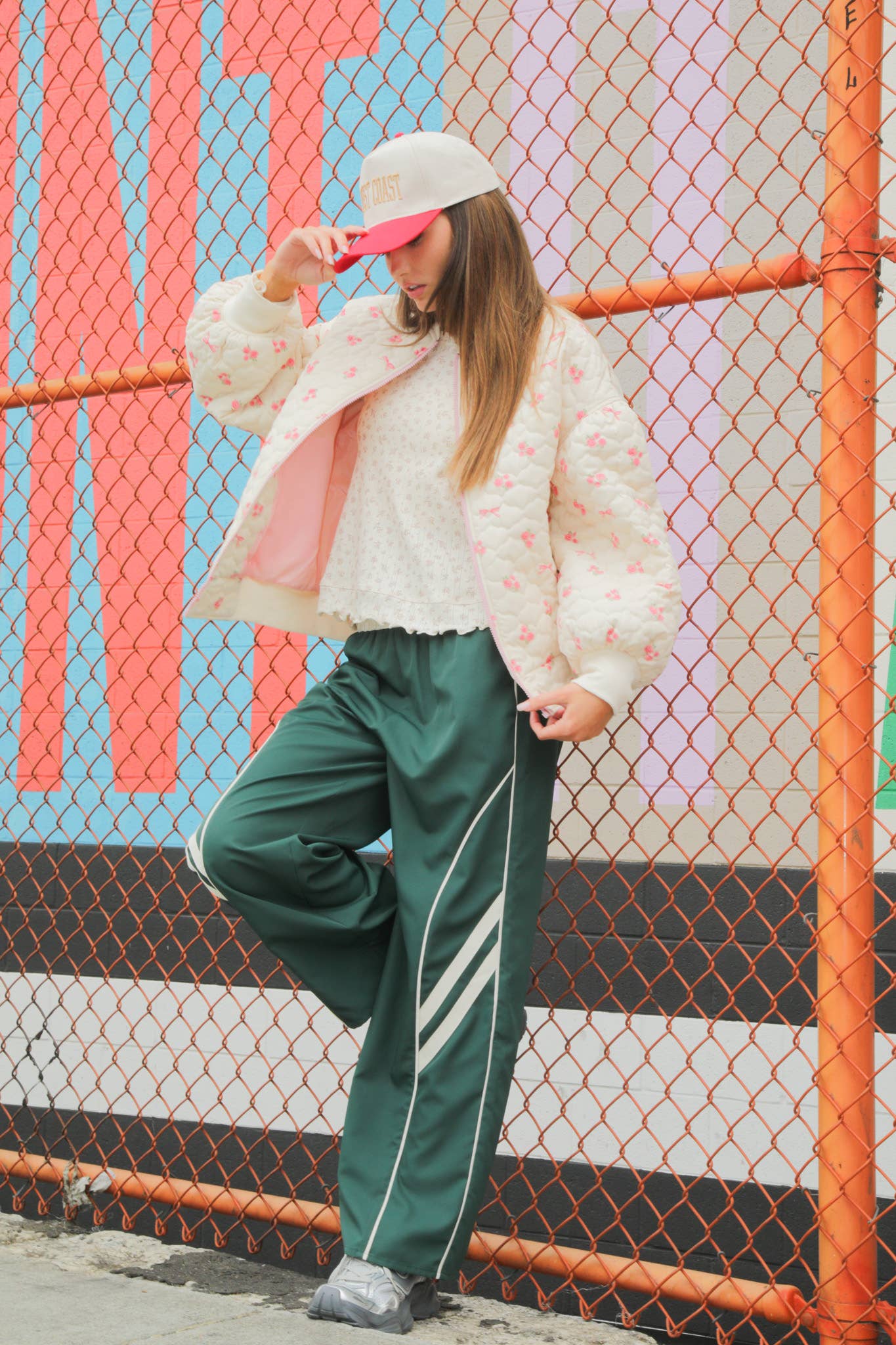 Wide Leg Track Pants W/ Piping Detail: Olive