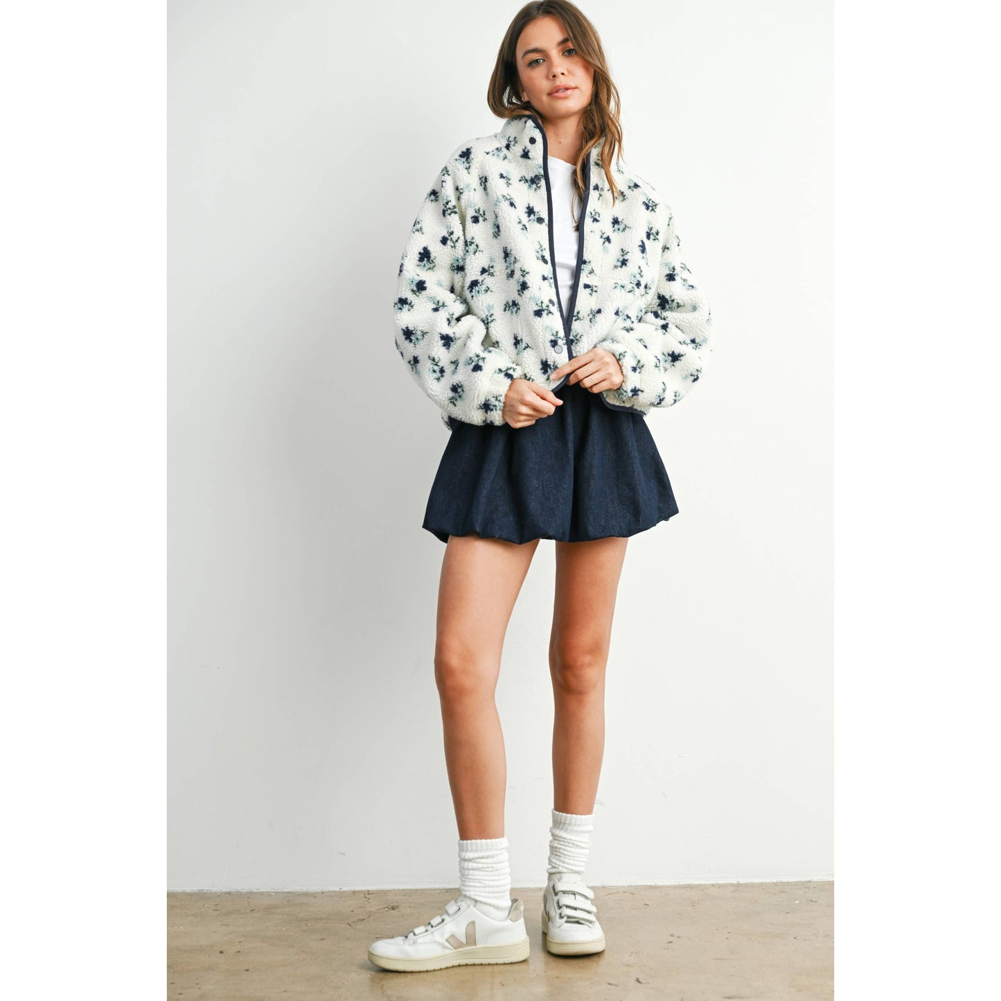 Floral Print Fluffy Fleece Jacket