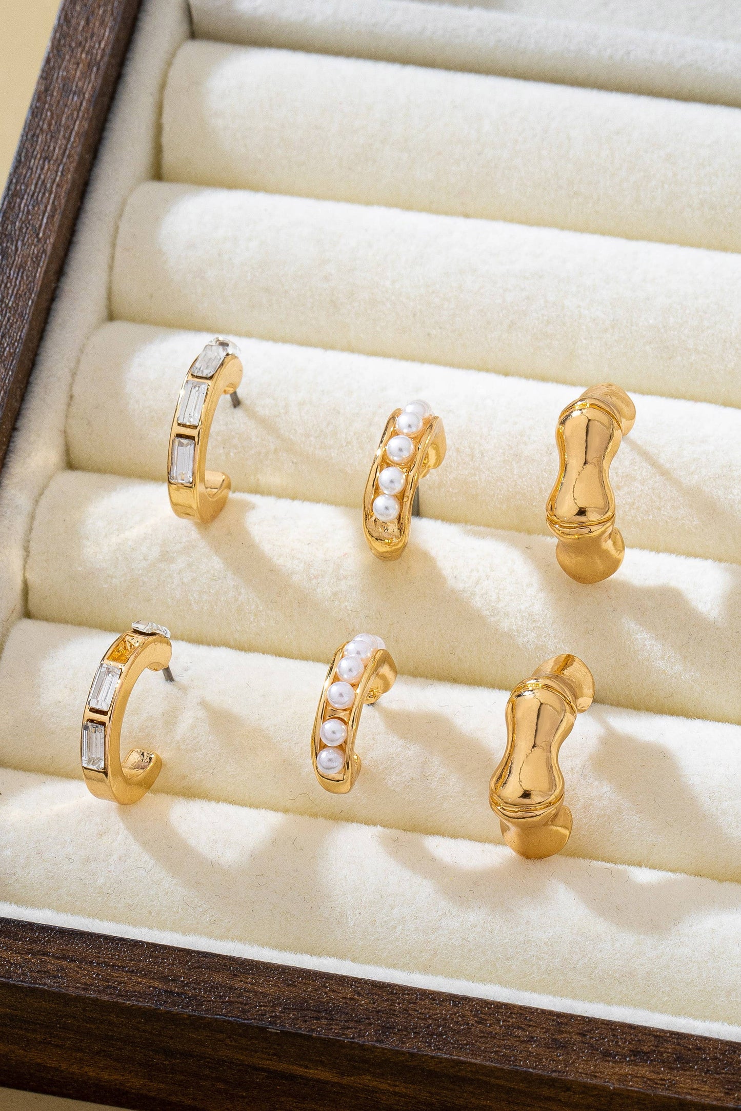 Pearl Rhinestone Multi Hoop Trio Earrings