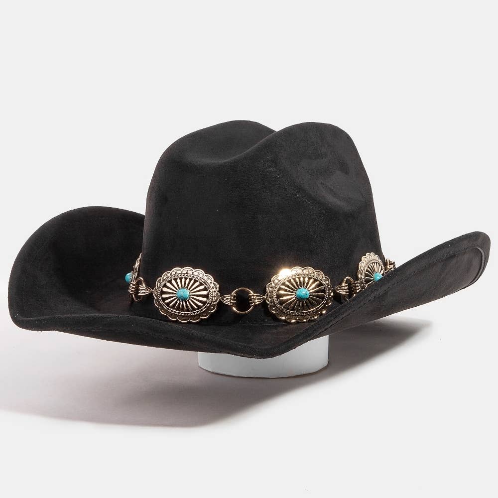 Turquoise Stud Concho Belt Western Cowboy Hat: BR