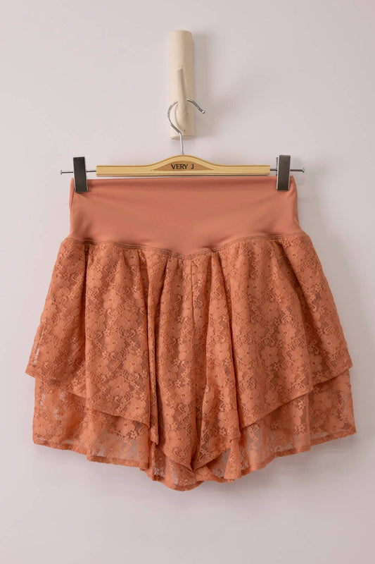 Rust Double Layered Lace Skort
