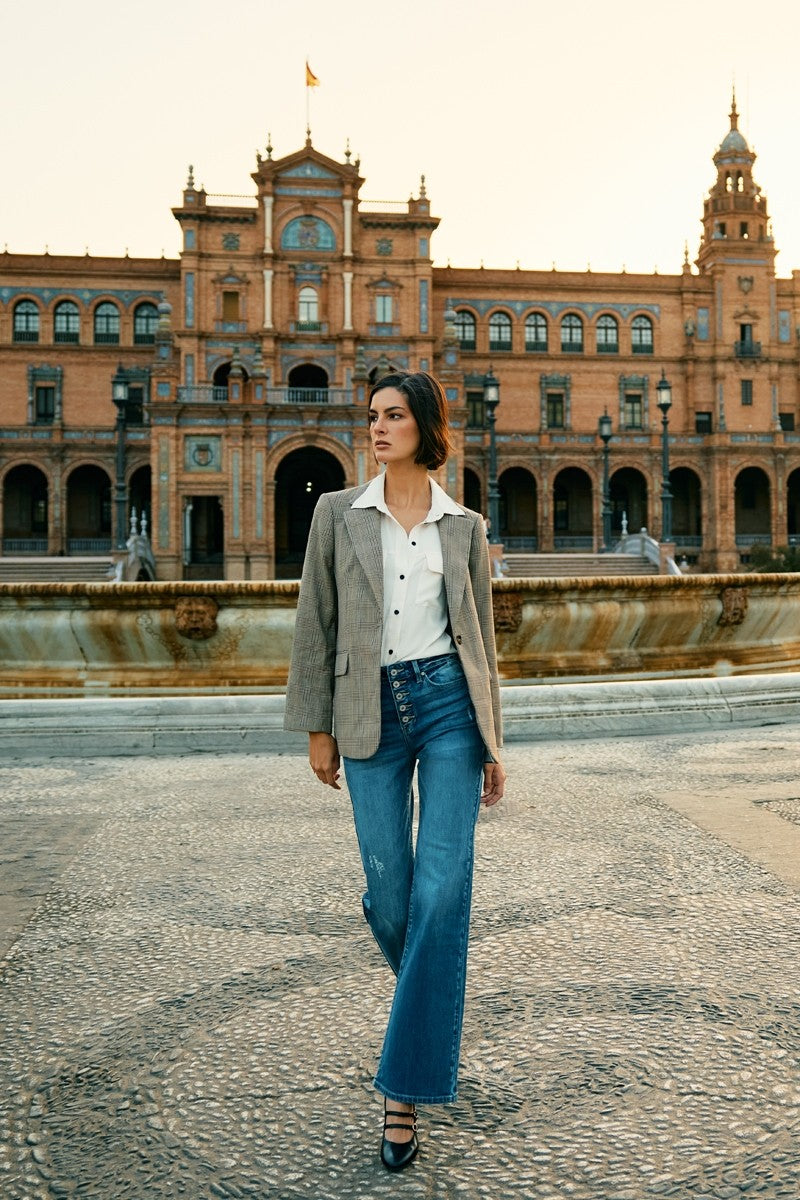 Ultra High Rise Multi Button 90's Flare Jean