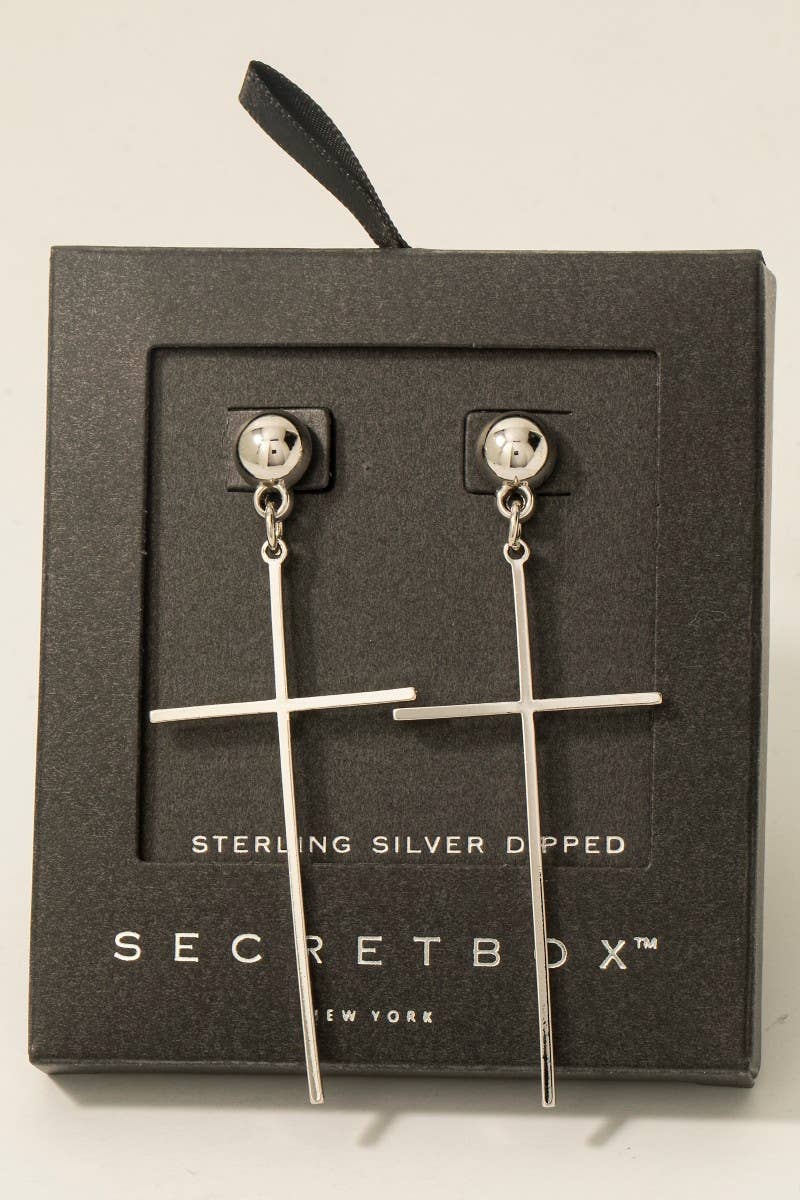 Secret Box Gold Dipped Dainty Cross Dangle Earrings