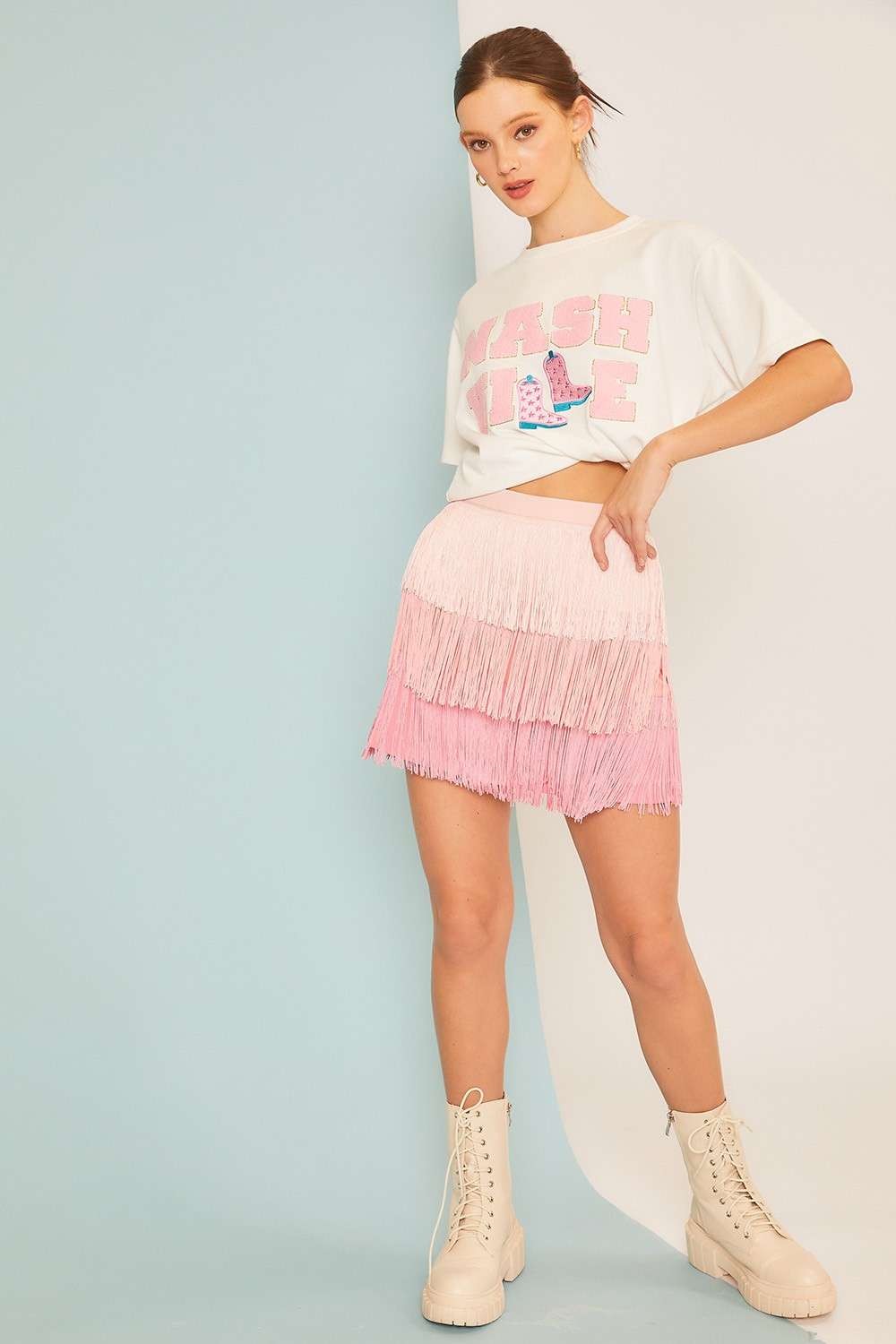 Multi Pink Fringe Skirt