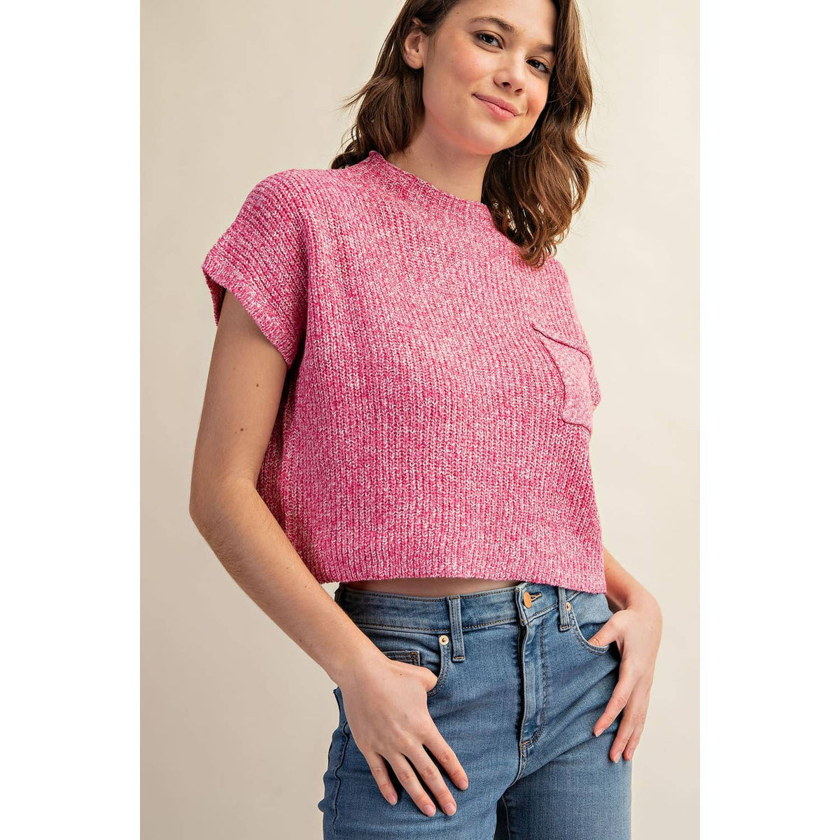 DROP SHOULDER RIB-KNIT SWEATER TOP