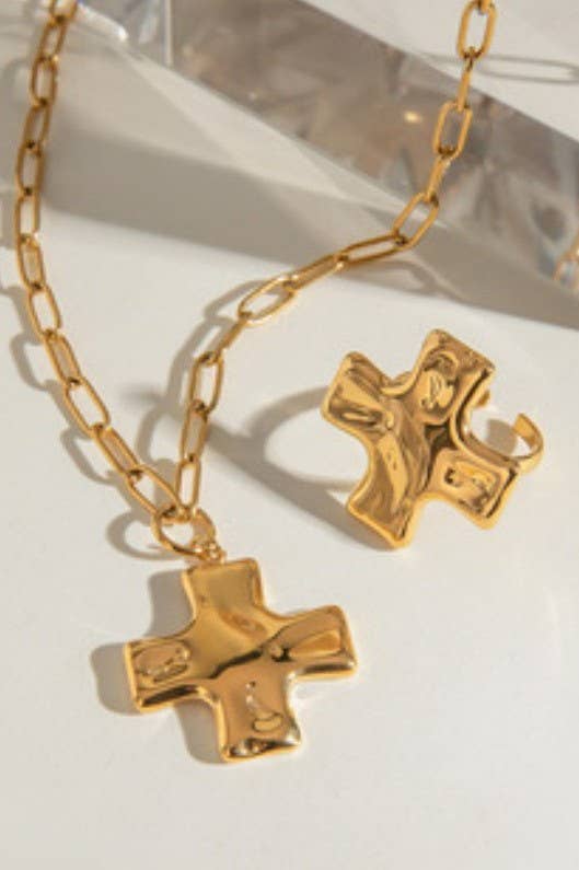 18K STAINLESS STEEL TARNISH FREE CROSS RING