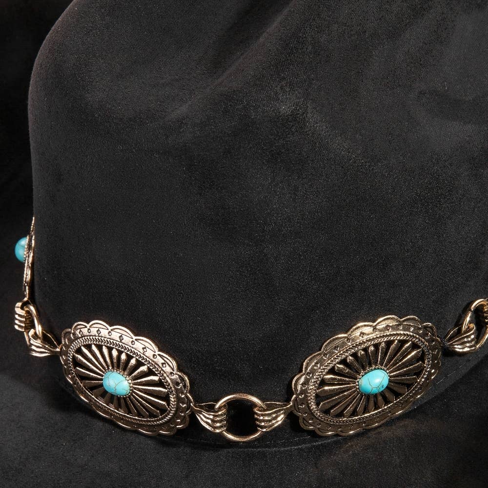 Turquoise Stud Concho Belt Western Cowboy Hat: BR